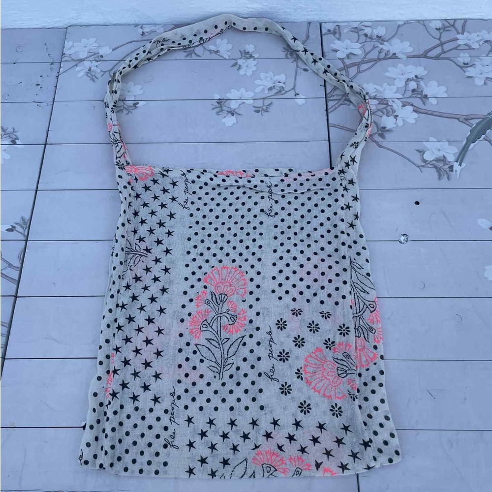 Free People Pink Floral and Black Polka Dot Bag